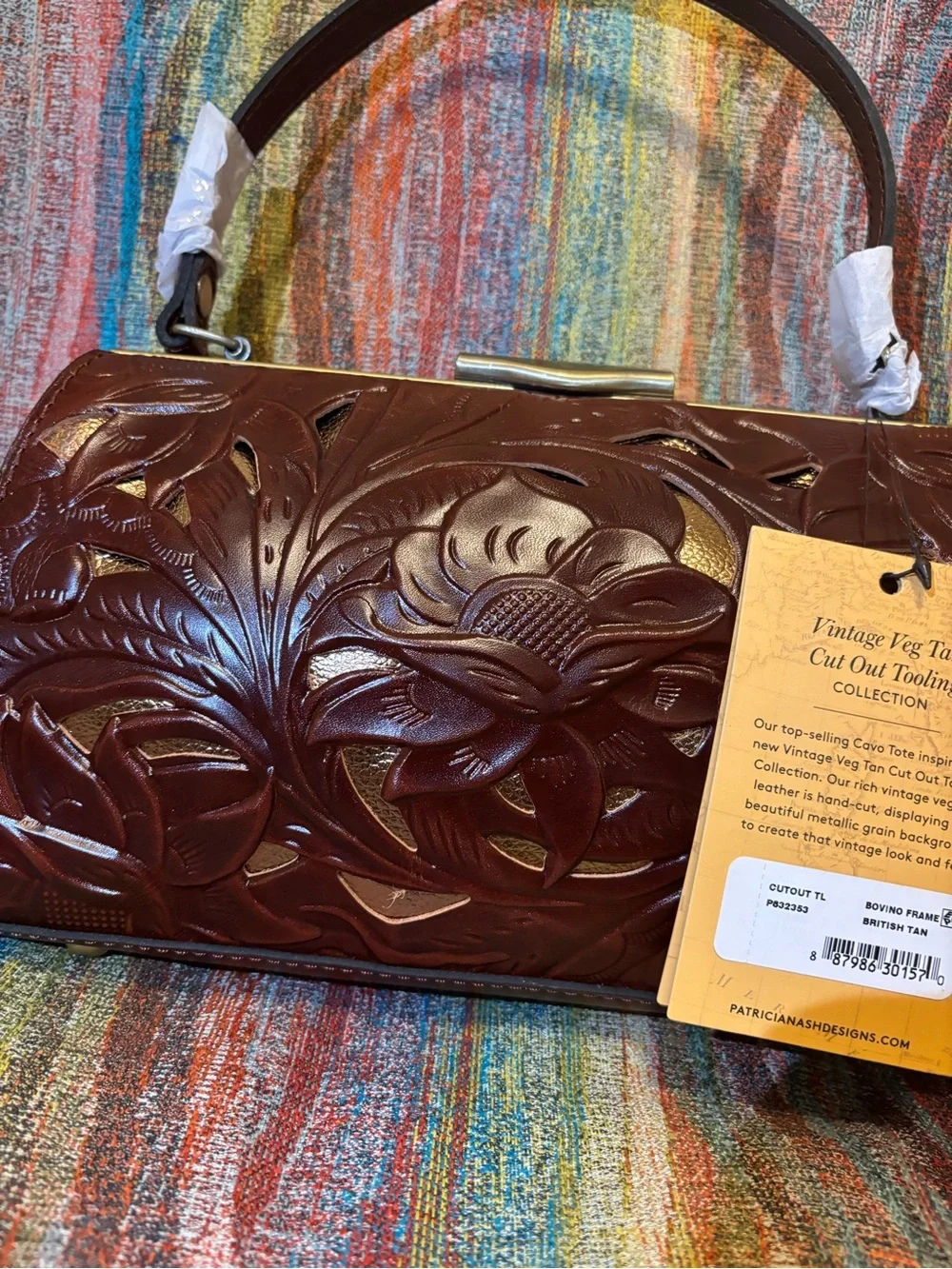 NWT Vintage Style Patricia Nash Tooled Floral Leather Top-Handle/Shoulder Bag